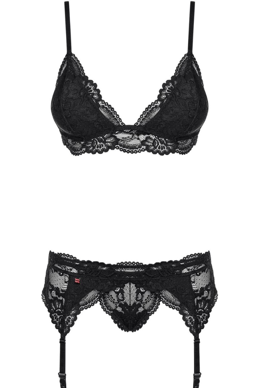 Lingerie Obsessive 3 Piece Sets | 810 Bra, Thong & Garter Belt Black