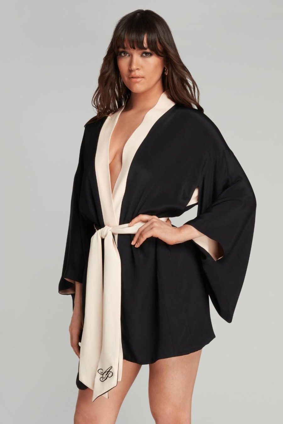 Nightwear Agent Provocateur | Kiki Silk Kimono, Size M-L (Uk 14-18) Black/Pink