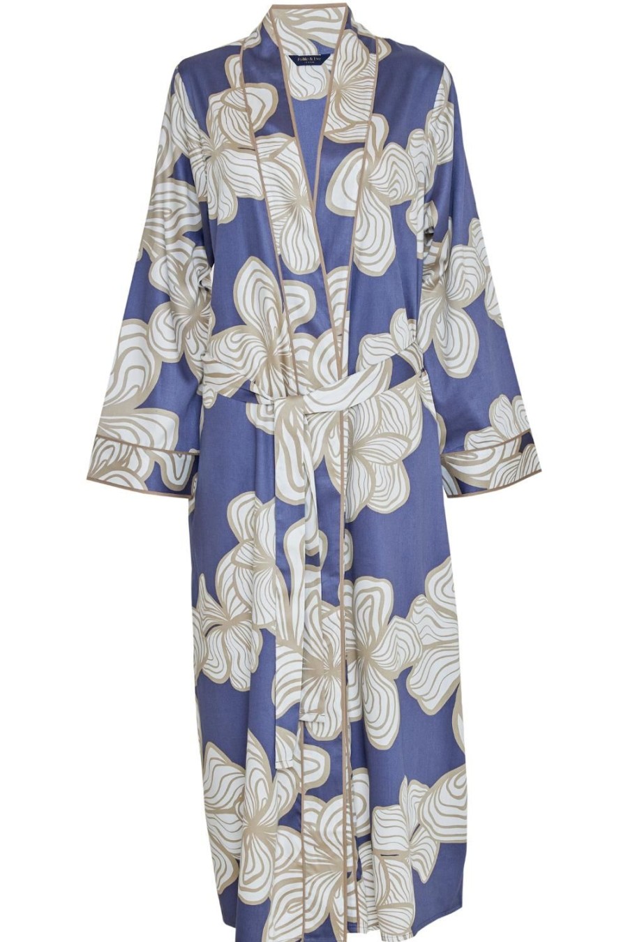 Nightwear Fable & Eve | Hyde Park Floral Print Long Dressing Gown Slate Blue