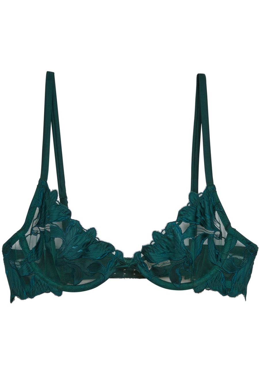 Bras Fleur Du Mal | Lily Embroidery Plunge Demi Bra Evergreen