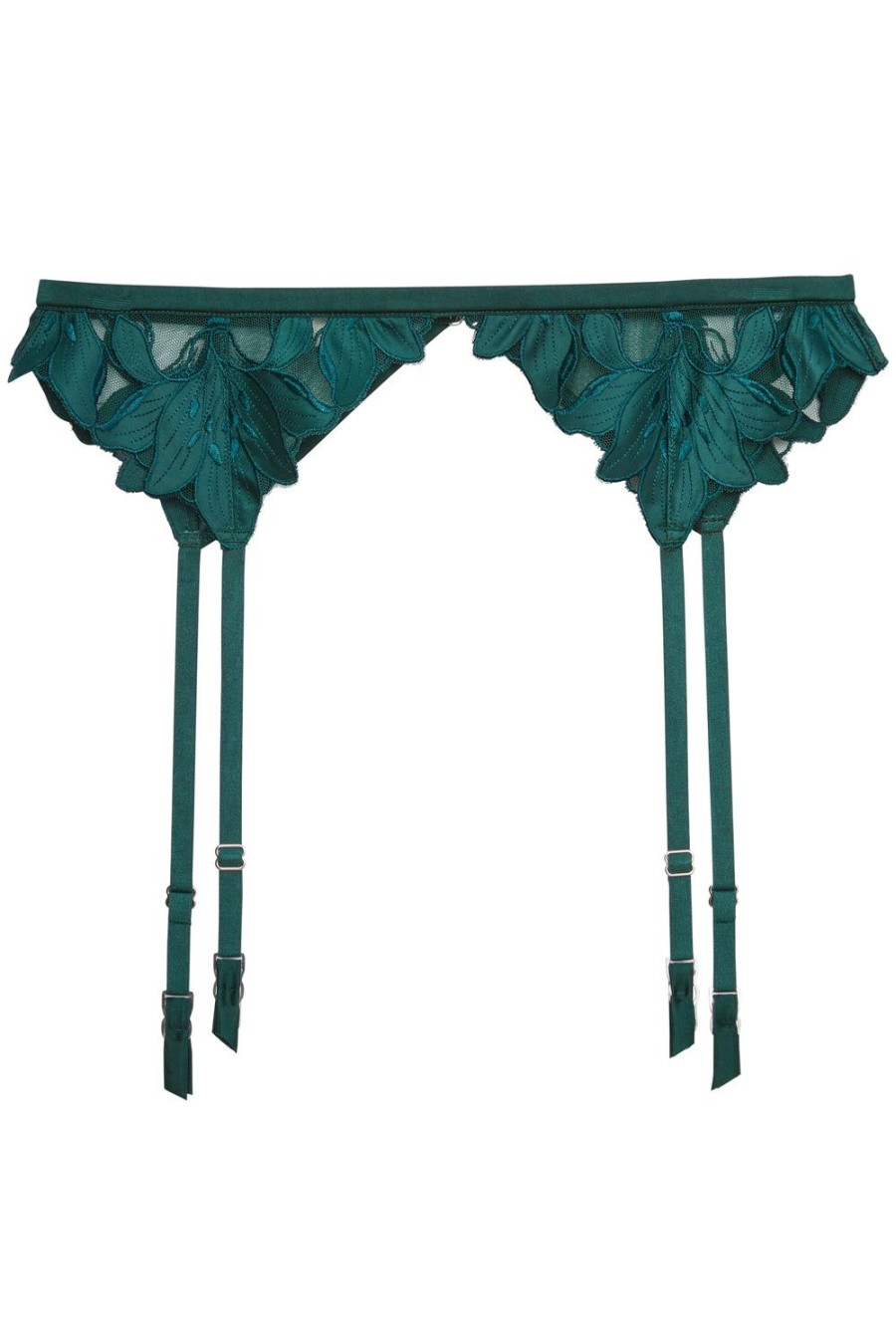 Lingerie Fleur Du Mal Suspender Belts | Lily Embroidery Suspender Evergreen