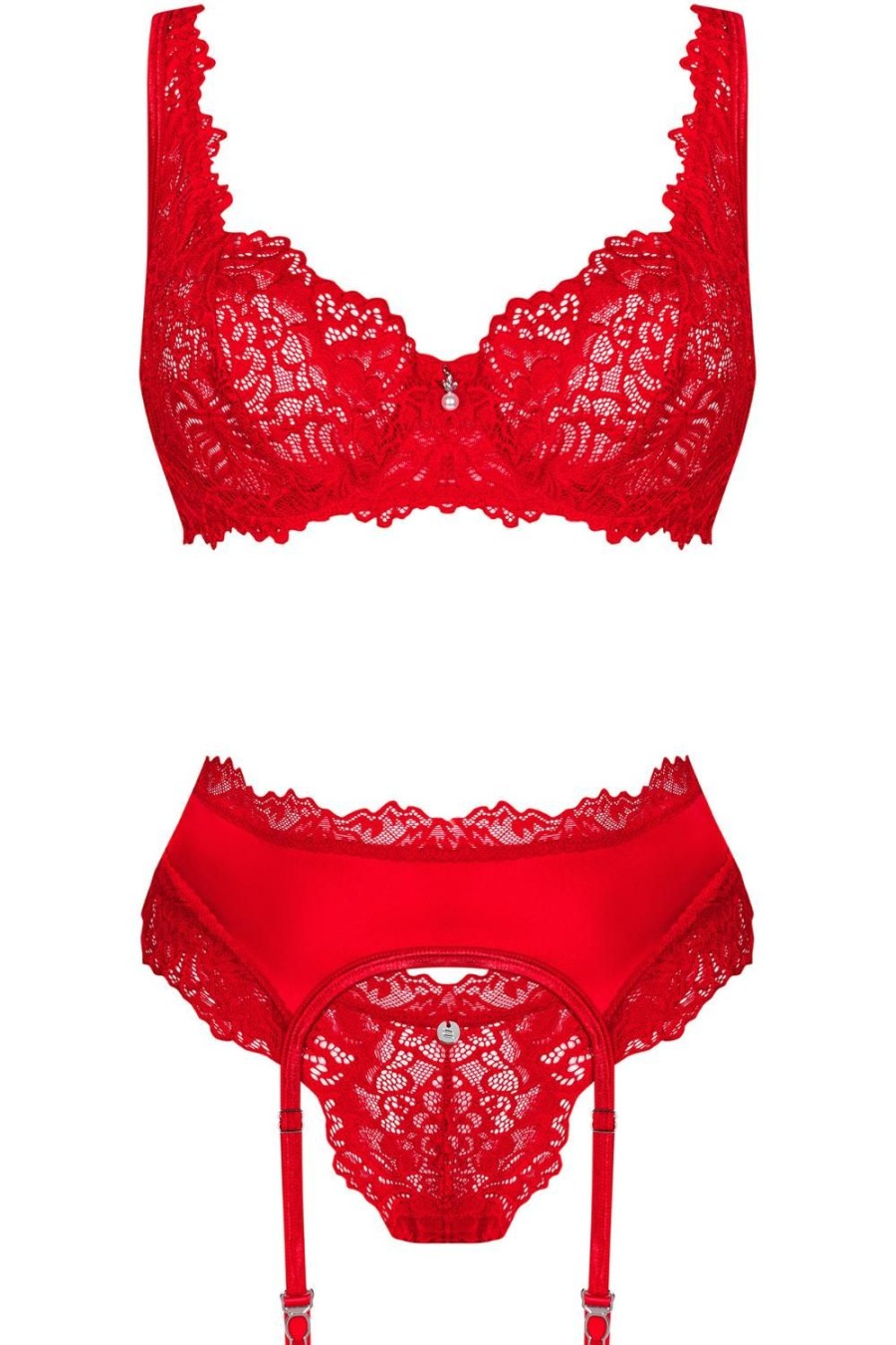 Lingerie Obsessive Lingerie Sets | Amor Cherris Bra, Thong & Suspender Red