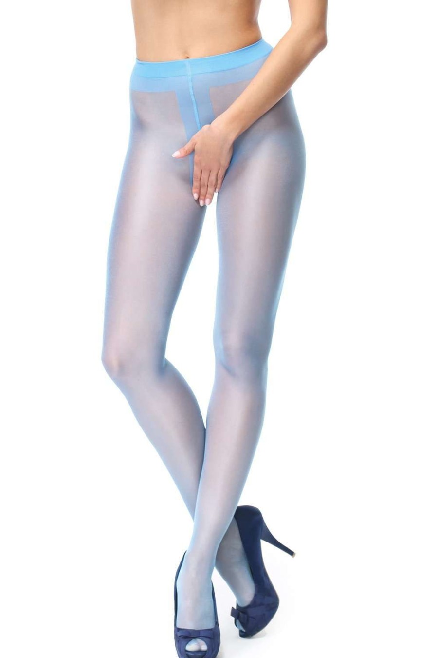 Lingerie Miss O Crotchless Lingerie | Open Crotch Tights 20 Denier Light Blue