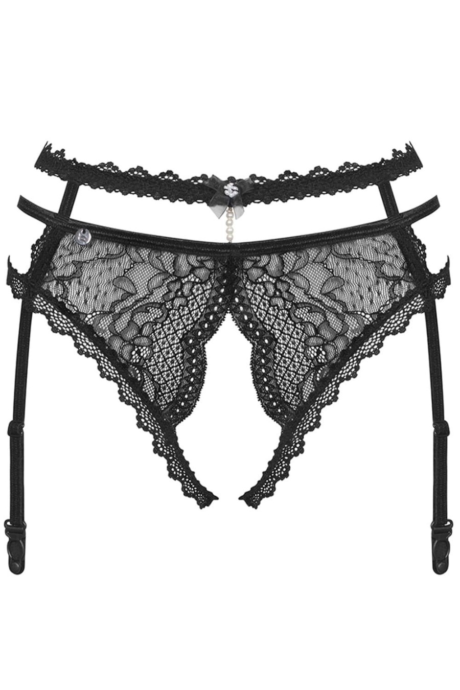 Knickers Obsessive | Pearlove Crotchless Suspender Brief Black