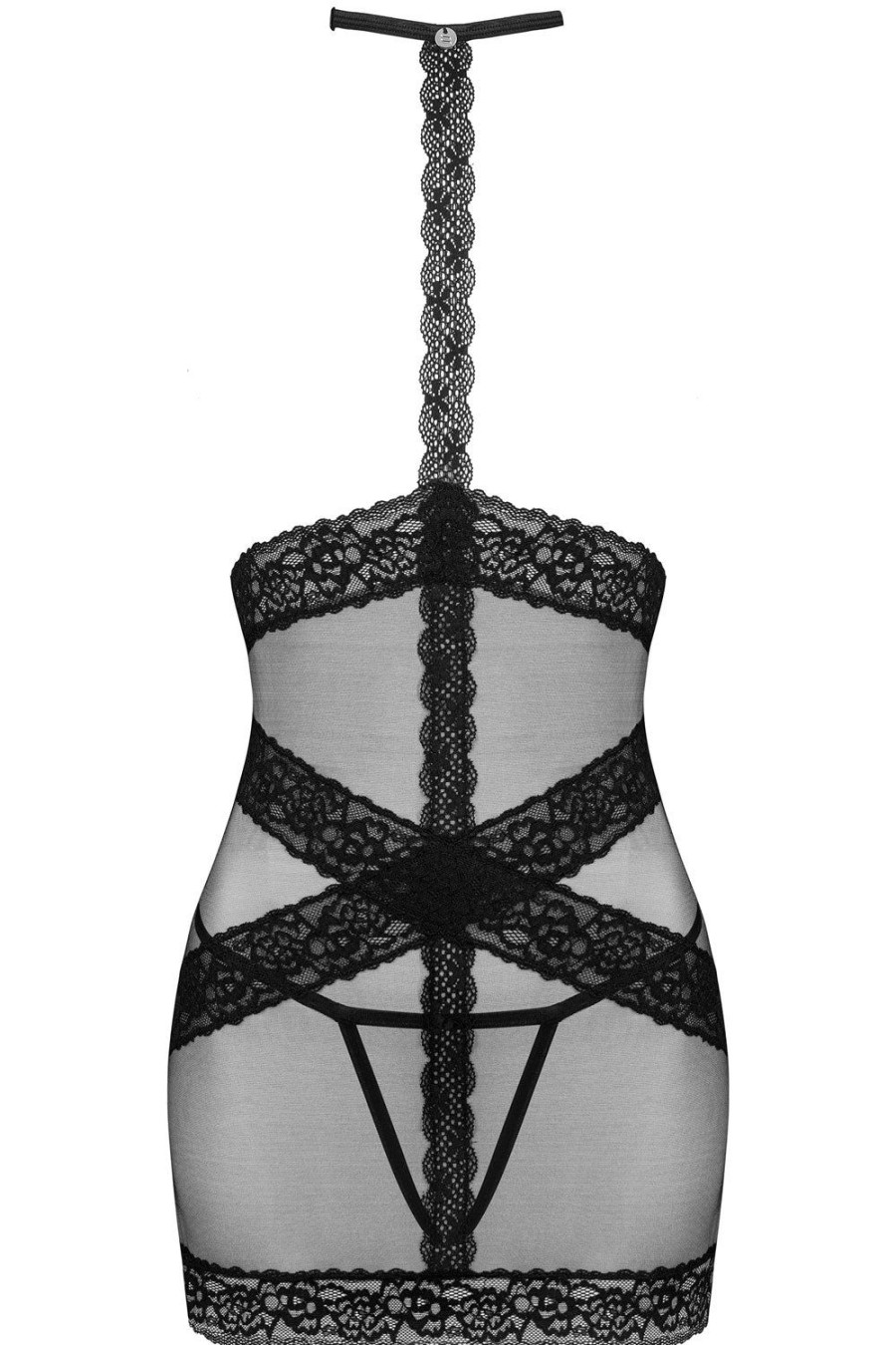 Lingerie Obsessive Crotchless Lingerie | Lacrisia Open Chemise & Thong Black