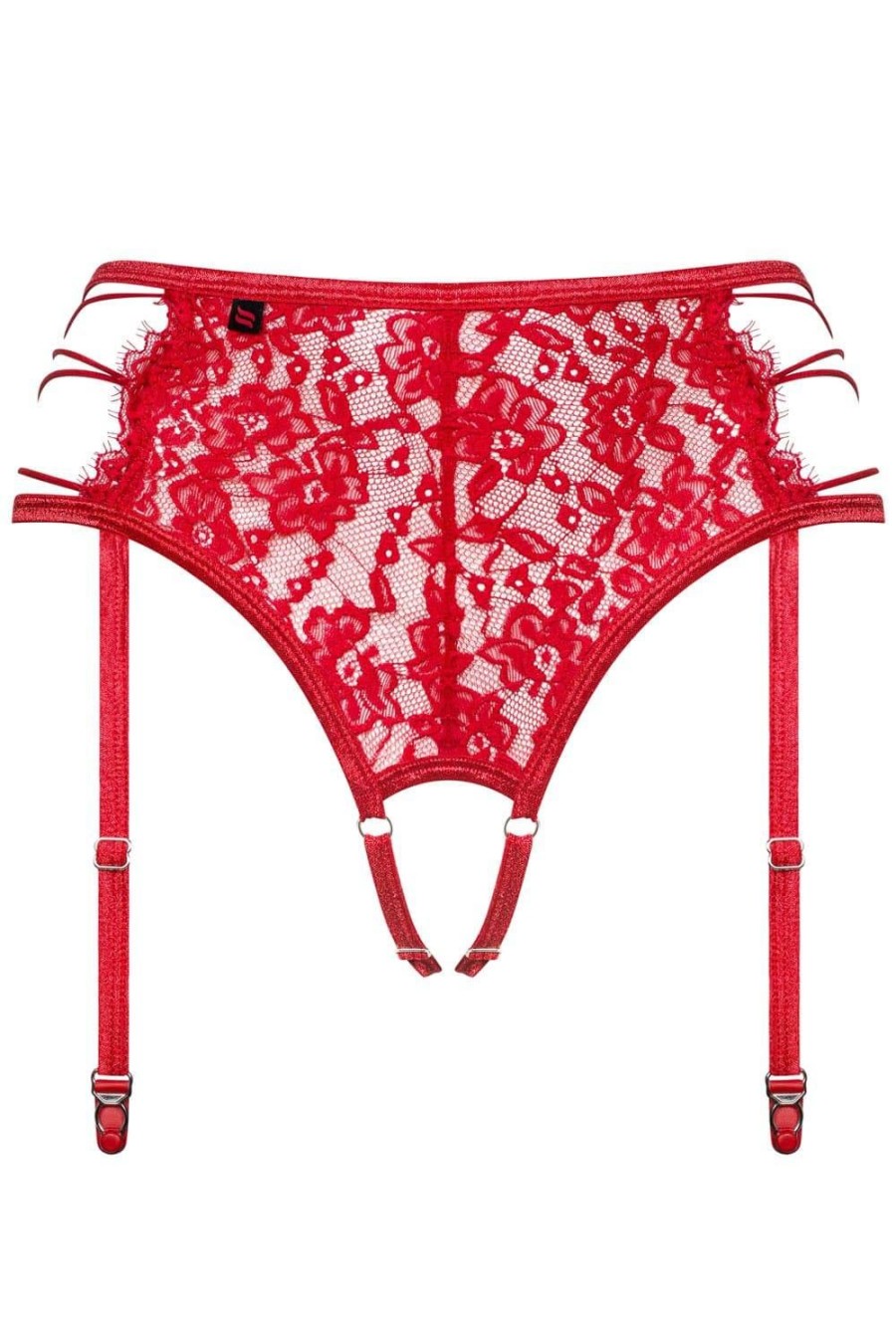 Lingerie Obsessive Crotchless Lingerie | Iosa Crotchless Suspender Thong Red