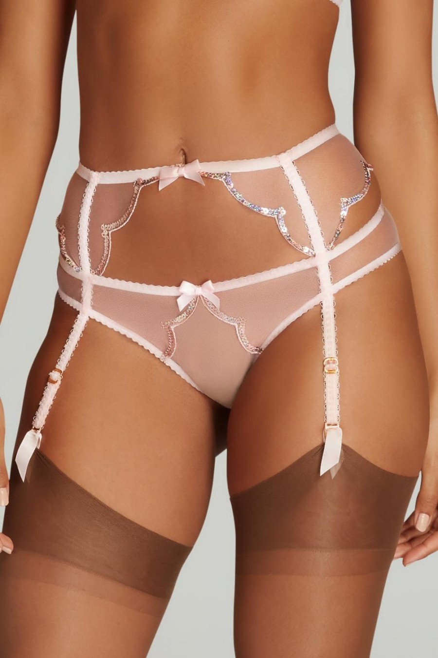 Lingerie Agent Provocateur Suspender Belts | Lorna Party Suspender Baby Pink/Rose Gold