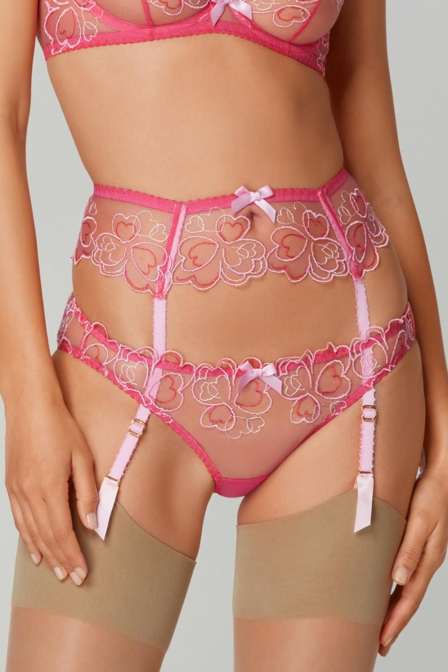 Lingerie Agent Provocateur Suspender Belts | Maysie Suspender Fuchsia/Baby Pink