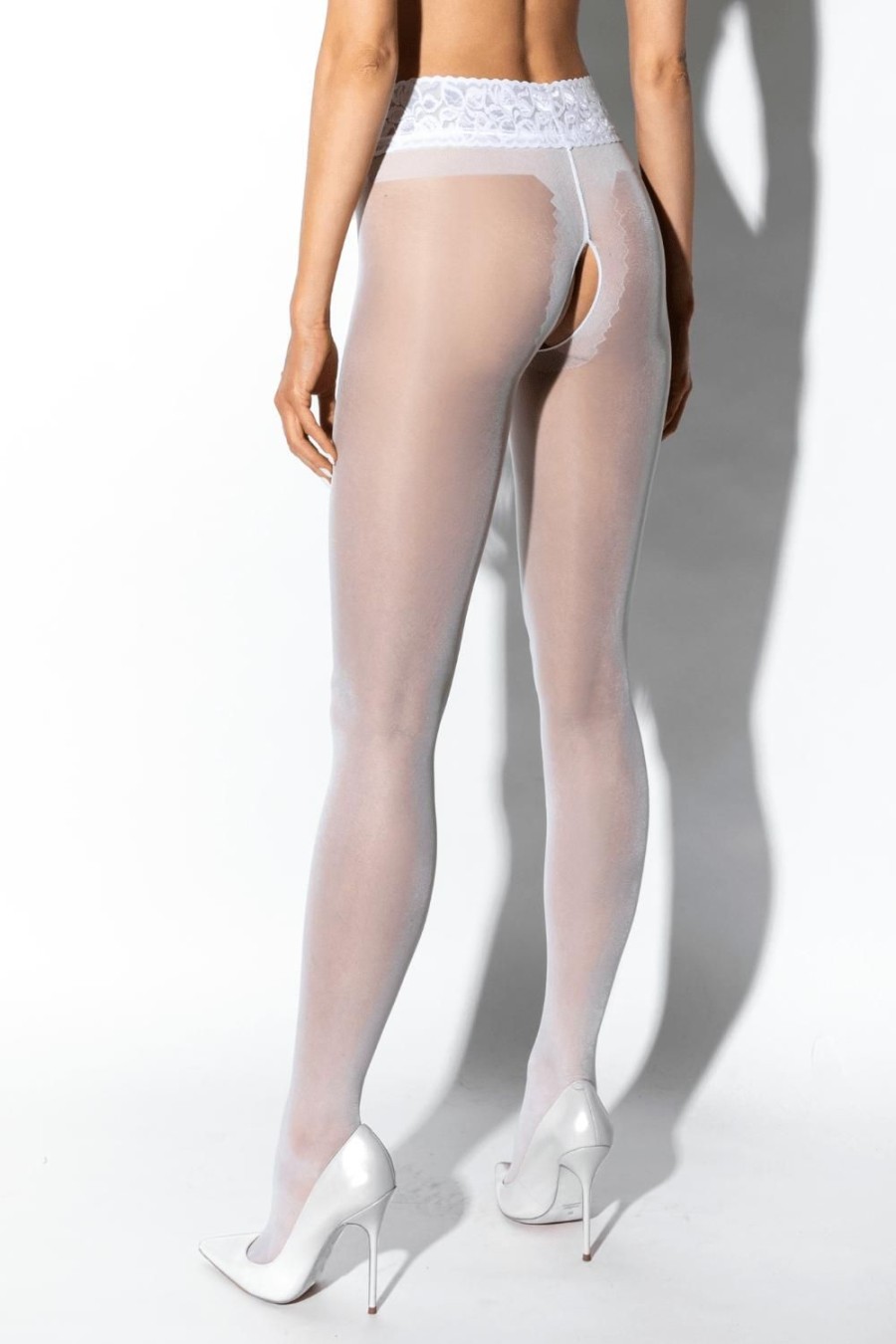 Hosiery Amour Crotchless Tights | Crotchless Lace Tights 30 Denier White