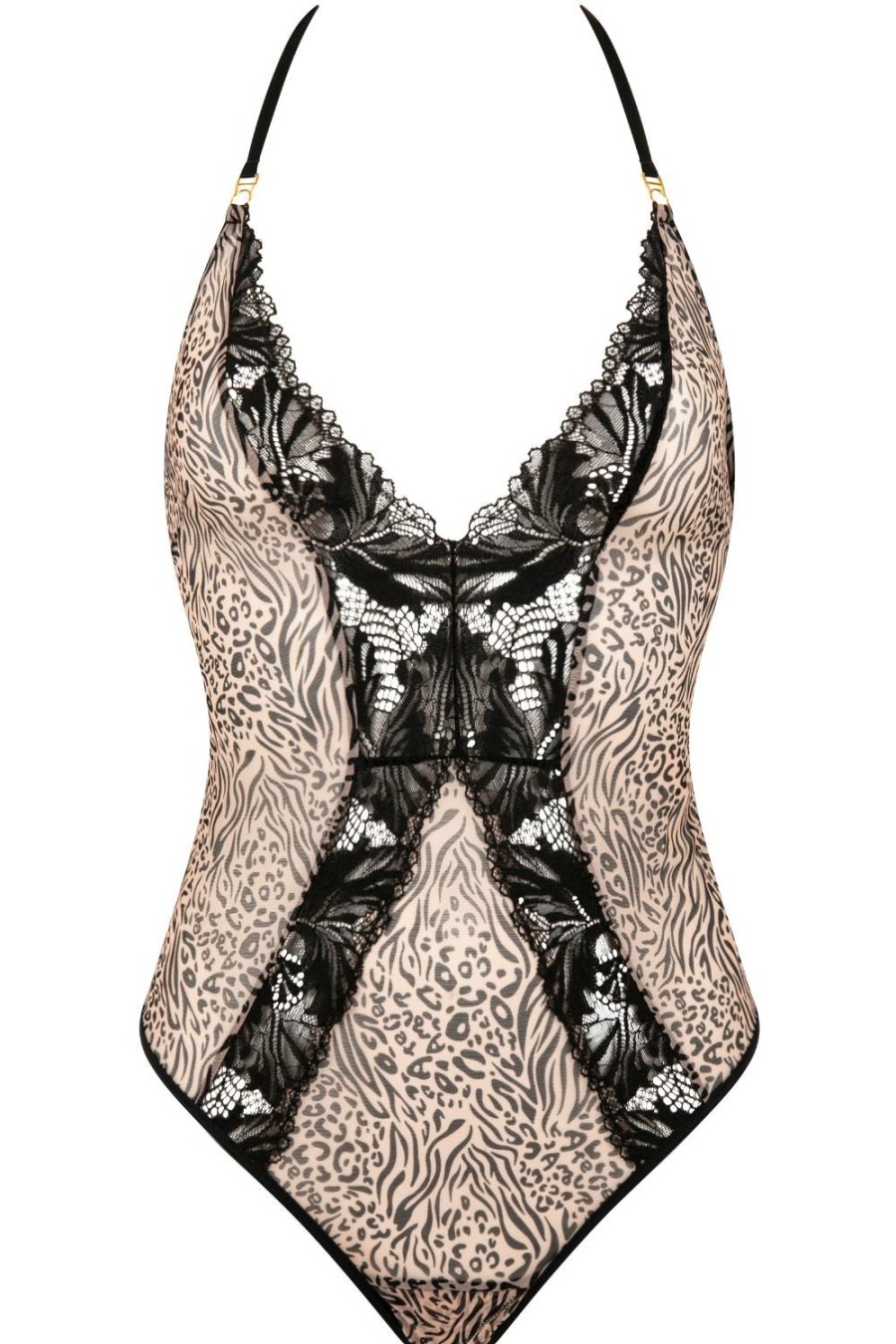 Lingerie Atelier Amour Crotchless Lingerie | Caresse Feline Crotchless Thong Bodysuit Black