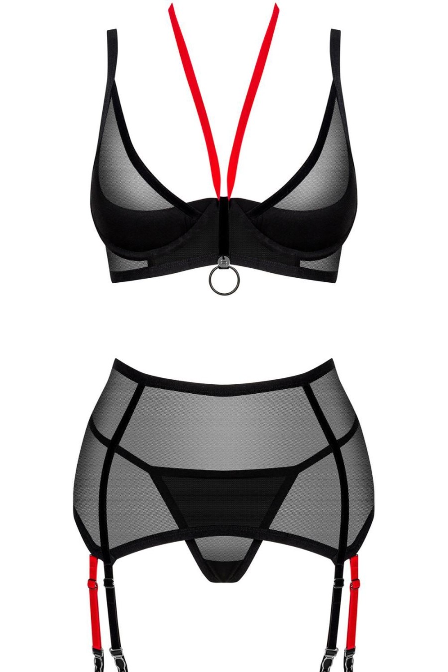 Lingerie Obsessive 3 Piece Sets | Glandez Bra, Thong & Suspender Black