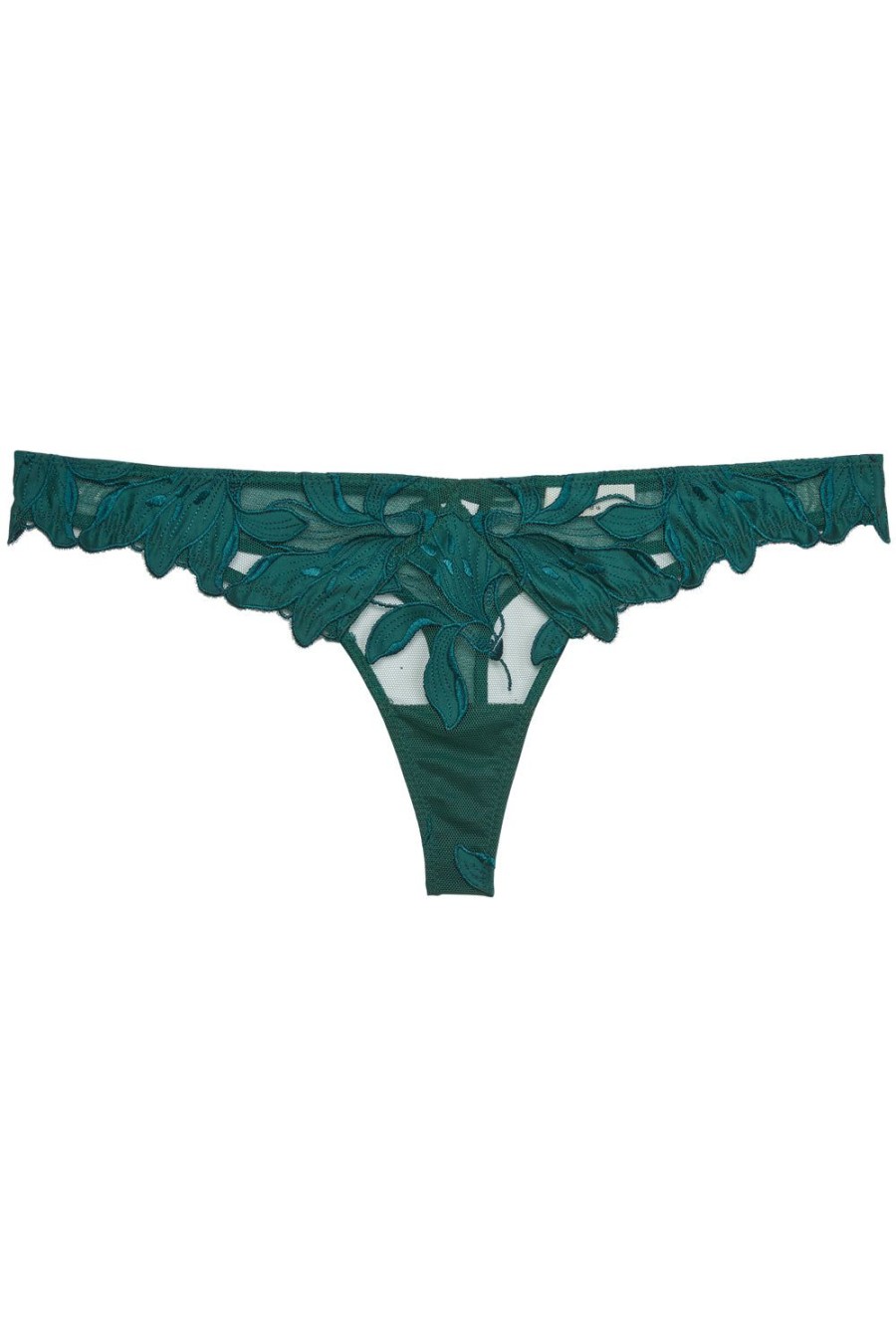 Lingerie Fleur Du Mal Thongs | Lily Embroidery Thong Evergreen